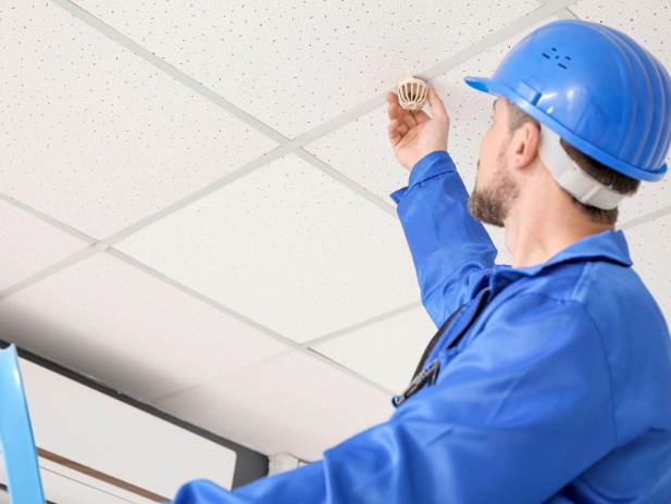 Brandveiligheidsscan van het plafond van een pand.