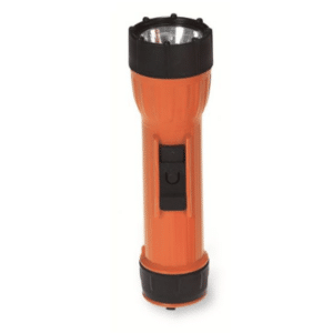Opvallende oranje veiligheidzaklamp.